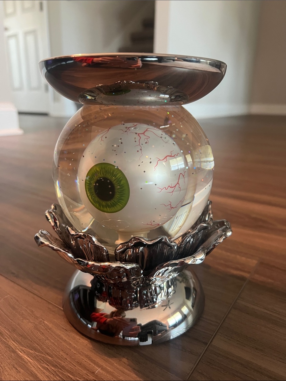 Bath & Body Works Silver Eyeball Glass Candle Holder with Green Eye - Picture 2 of 4